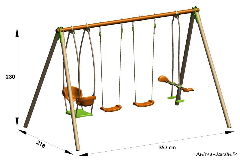 Portique Bongo-bois-métal-2,30m-4agrès-dimensions-Trigano- Anima-Jardin.fr