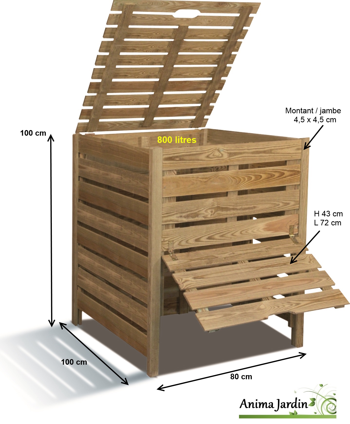 Composteur de jardin en bois, 800 litres en pin traité autoclave, burger,  pas cher