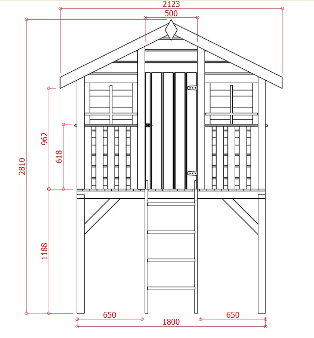 Cabane en bois sur pilotis-enfant-jeux-3,42m²-dimensions-Anima-Jardin.fr