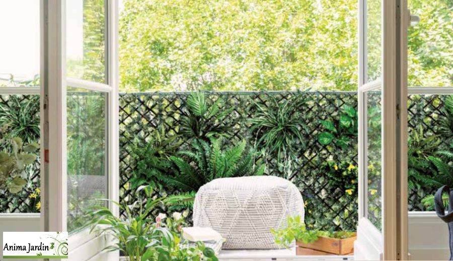 Treillis en osier, feuillage exotique, 2x1 m, ideal-garden-netlon-achat-pas-cher-anima-jardin.fr