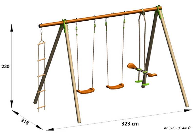 Portique-Deko-2,30m-4 agrès-dimensions-Trigano-Anima-Jardin.fr