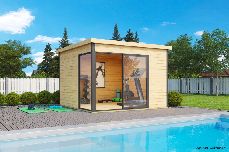 Abri de jardin en bois-8,48 m²-44mm-Domeo 1 Plus-avec baie vitrée double vitrage-épicéa-moderne-achat-Anima-Jardin.fr