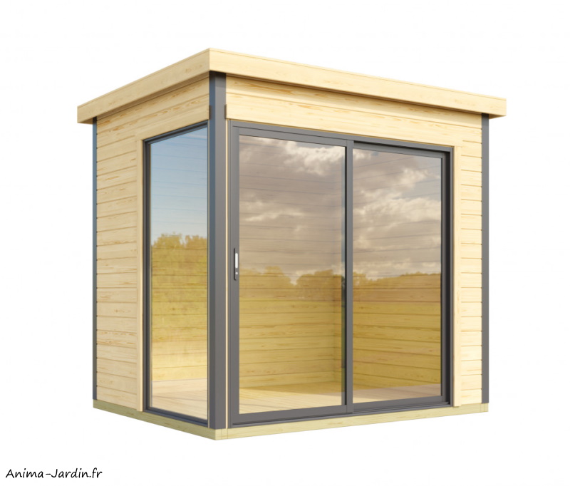 Abri de jardin en bois, 4,6 m², 44 mm, DOMEO Mini+, avec baie vitrée double vitrage, épicéa, OLG, achat