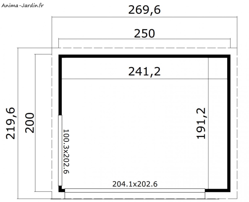 Abri de jardin en bois, 4,6 m², 44 mm, DOMEO Mini+, avec baie vitrée double vitrage, épicéa, OLG, achat