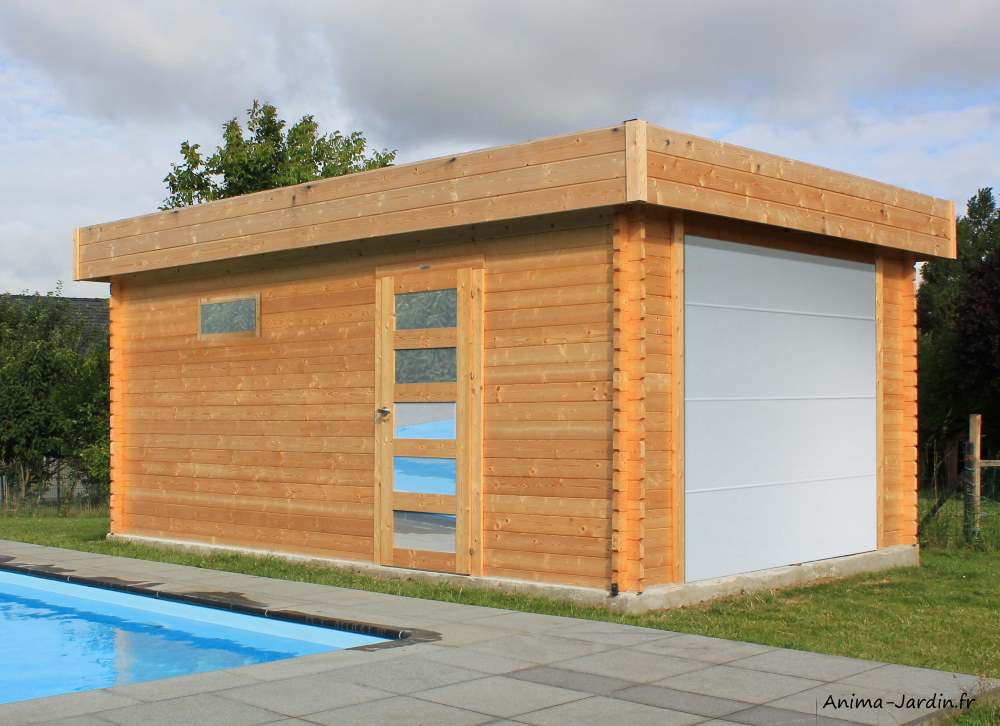 Garage en bois-moderne-porte motorisée-Solid-Anima-Jardin.fr