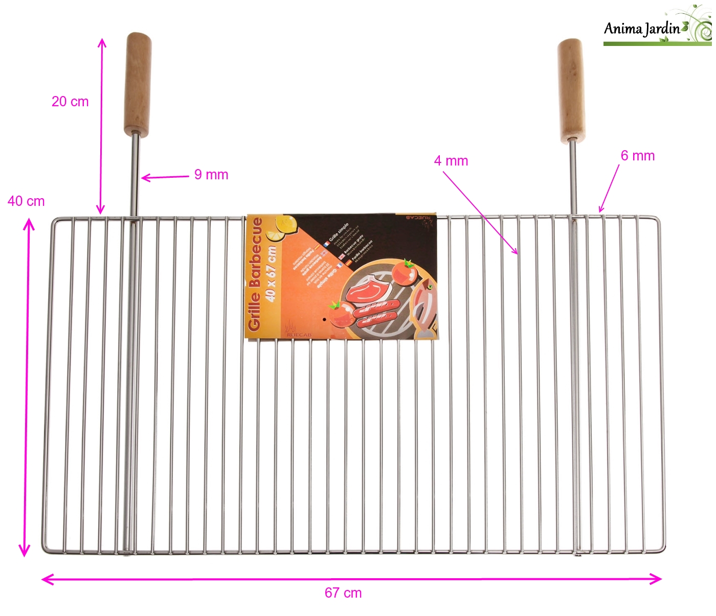 Grande grille barbecue 67 x 40 cm, grille simple de cuisson en