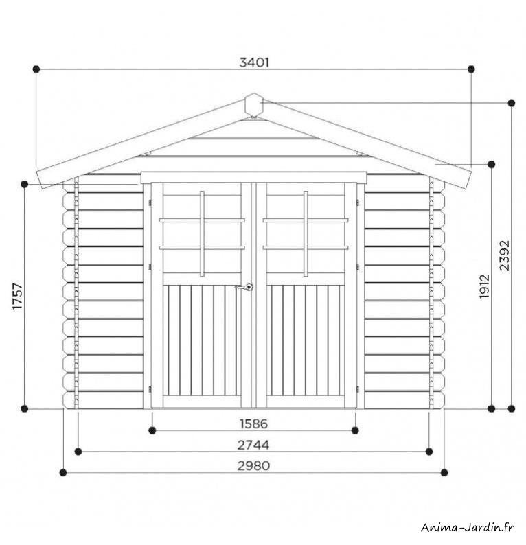 Abri de jardin en bois 28 mm-Lannion-8m²-2 portes-Solid-achat-pas cher-dimensions-Anima-Jardin.fr
