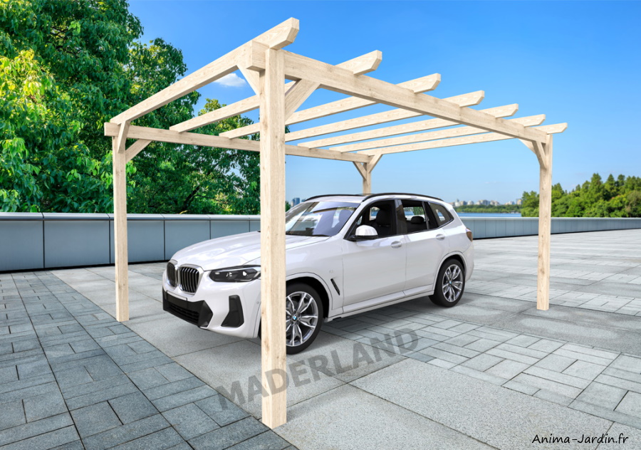 Carport en bois, h.2,64 m, Badajoz, Madrid, Maderland, Anima-Jardin.fr