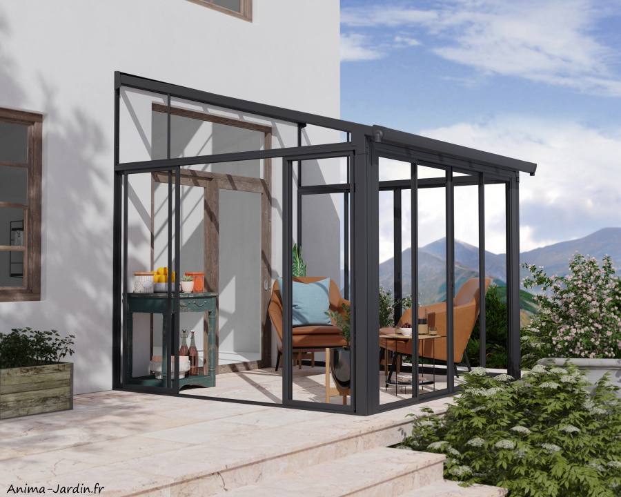 Veranda Sanremo, 9,4 m², aluminium et WPC, Canopia,Anima-Jardin.fr