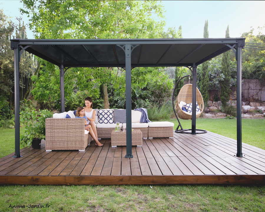 Tonnelle de jardin, oit plat, Milano, grise, Polycarbonate, Canopia,Anima-Jardin.fr