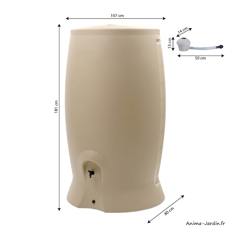 Récupérateur d'eau de pluie-Récup'o-1000 L-Beige-avec collecteur filtrant-EDA-achat-Anima-Jardin.fr