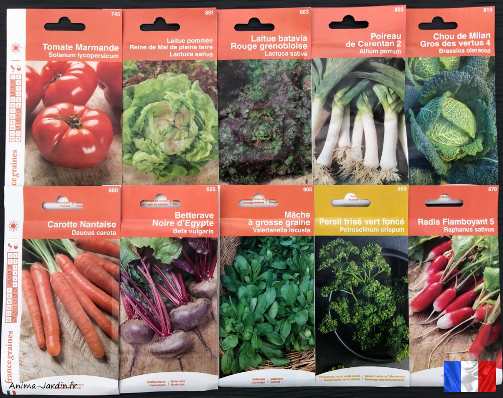 Lot de 10 paquets de graines Légumes potager jardin ouvrier-graines françaises-économique-pas cher-Anima-Jardin.fr