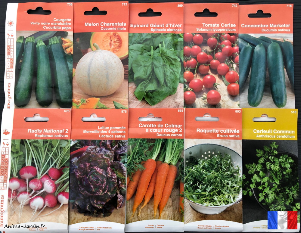 Lot de 10 sachets de graines légumes potager-jardin ouvrier-graines françaises-économique-achat-pas cher-Anima-Jardin.fr