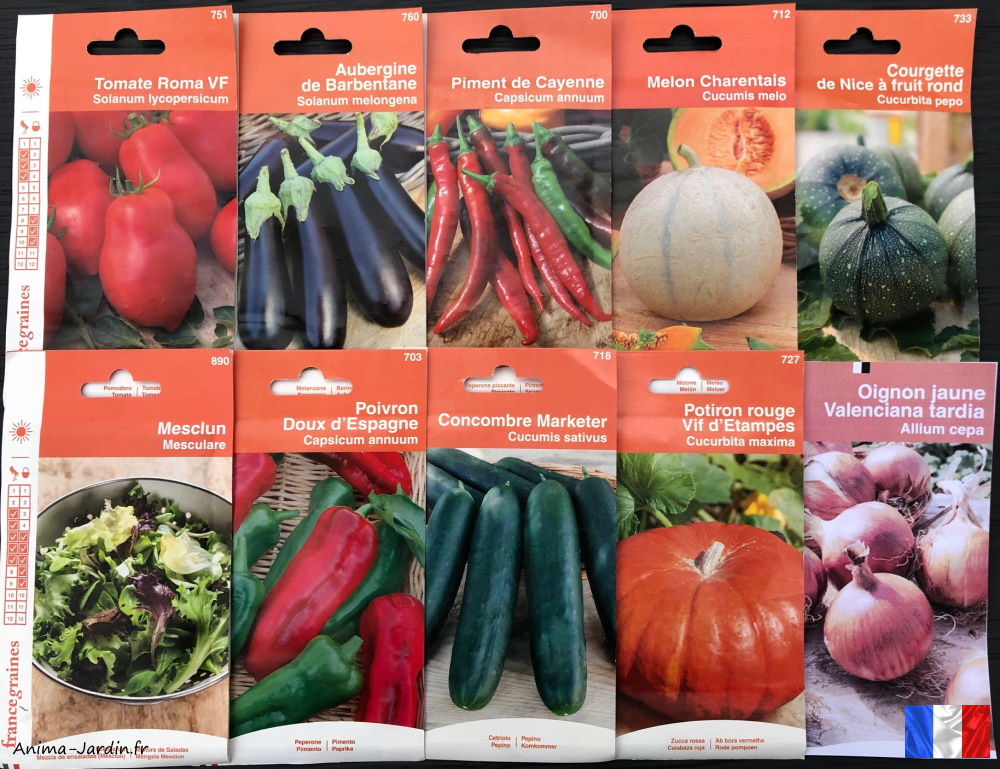 Lot de 10 sachets de graines légumes-Sud-potager-jardin ouvrier-graines françaises-économique-pas cher-Anima-Jardin.fr