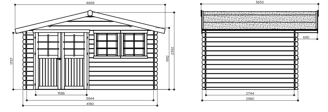 Abri de jardin en bois 28 mm-Niort-11 m²-2 portes-Solid-pas cher-dimensions-Anima-Jardin.fr