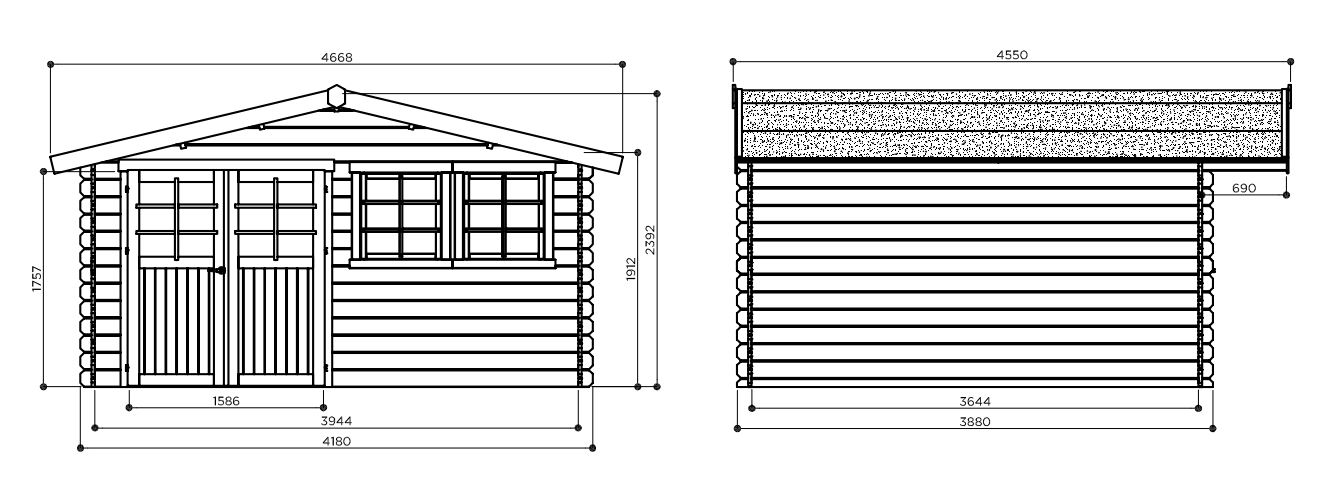 Abri de jardin en bois-28 mm-Visp-14 m²-2 portes-Solid-achat-dimensions-Anima-Jardin.fr