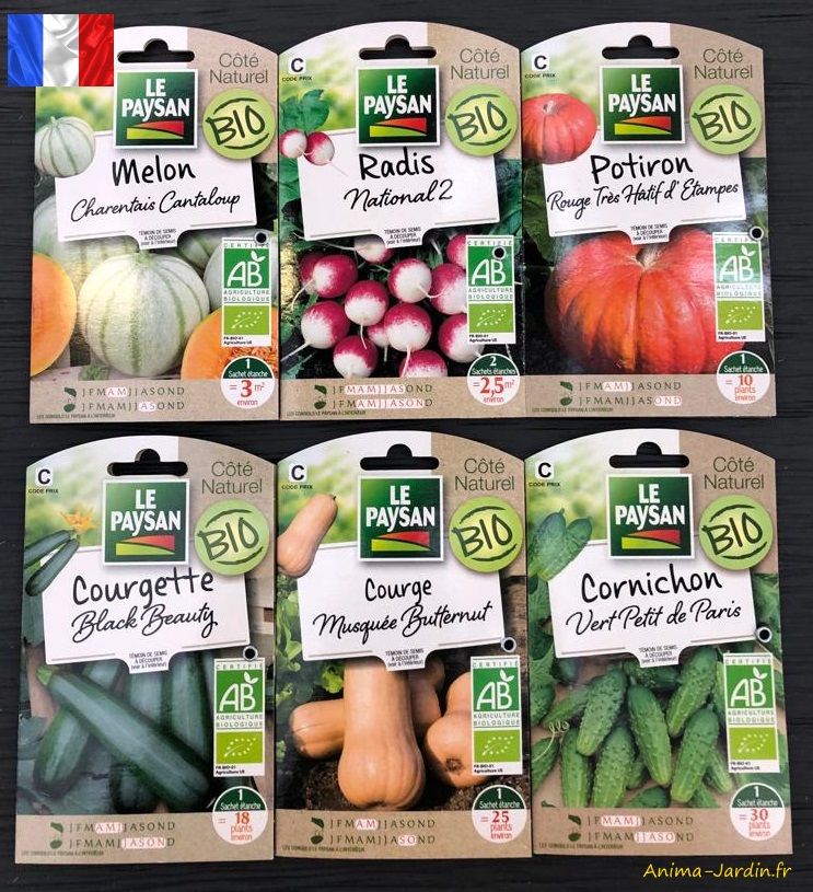 Lot de 6 sachets de graines Bio, graines potagères, jardin ouvrier, potager,  achat, pas cher