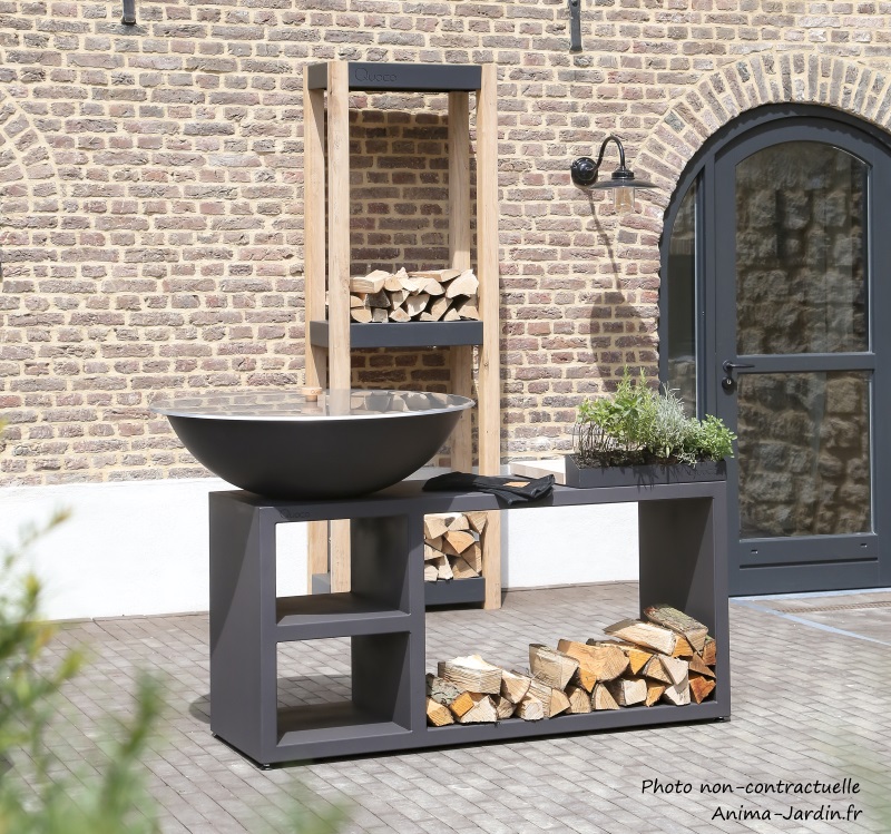 Braséro-Tavolo Noir-ø94cm-avec meuble-Piatto-Quoco-braséro 3 en 1-Fargau-Anima-jardin.fr