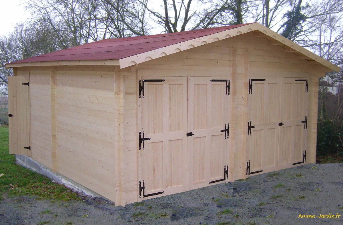 Garage bois porte coulissante, TORINO, Toit 2 pentes, Solid, pas cher