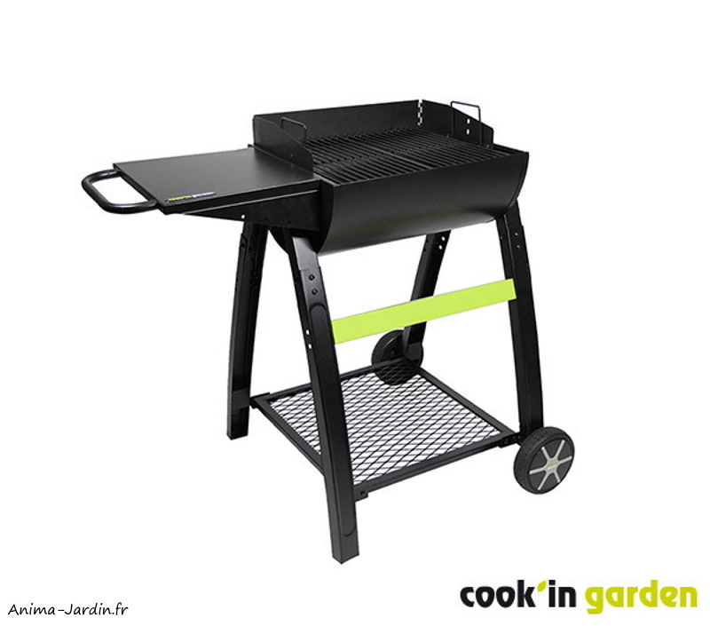 Barbecue Tonino 50-charbon de bois-sur roues-noir-avec tablette-Cook'in Garden-achat-Anima-Jardin.fr