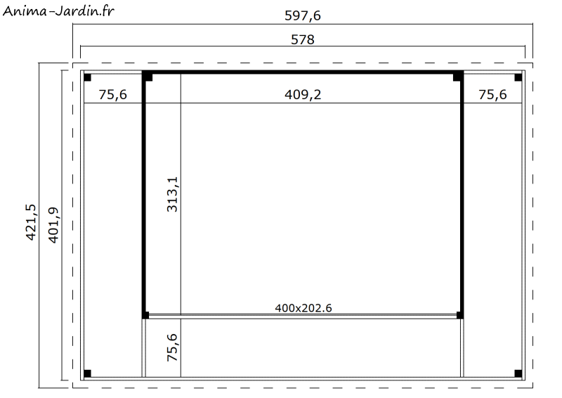 Abri de jardin en bois avec avancée-DOMEO 4 Plus-12,82 m²-44 mm-terrasse couverte-moderne-achat