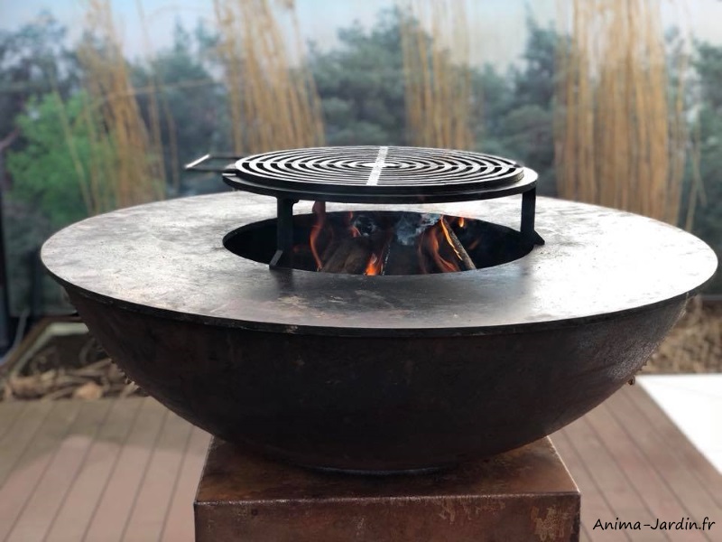 Brasero plancha Boule en corten Feu du Jardin - Esprit Barbecue