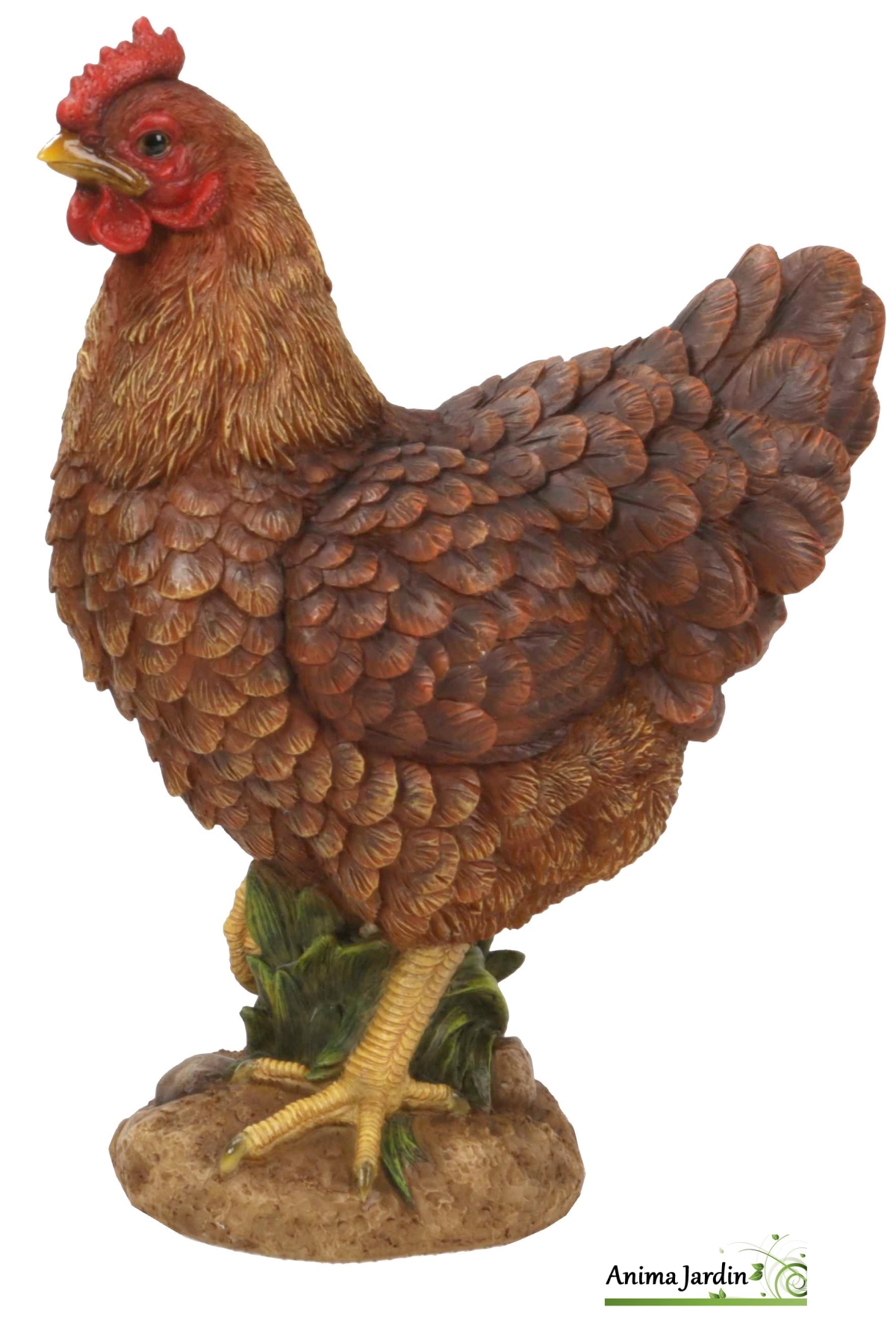 Poule-Marron-résine-23cm-deco-jardin-anima-jardin.fr