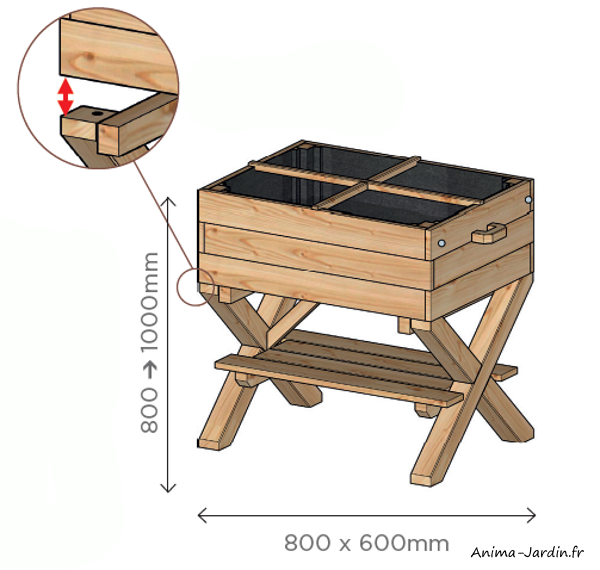 carré-potager- sur-pied-auteur-ajustable-4-cases-bois-potager-exterieur-solid-achatpas-cher-anima-jardin.fr