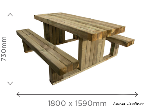 Table de pique-nique en bois légère et robuste 6 places