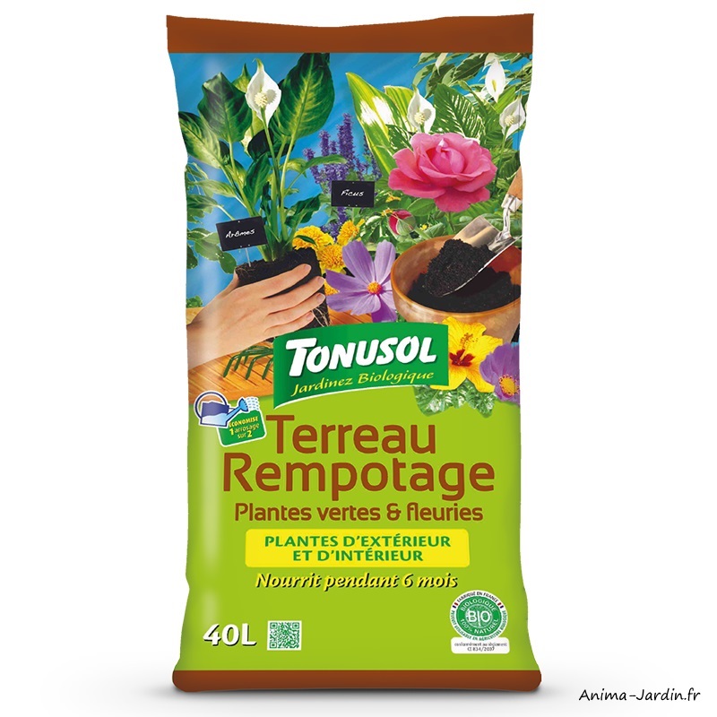 Terreau Rempotage Bio, sac de 40 L, toutes plantes, fleurs, jardin,  jardinage, potager, achat, pas cher